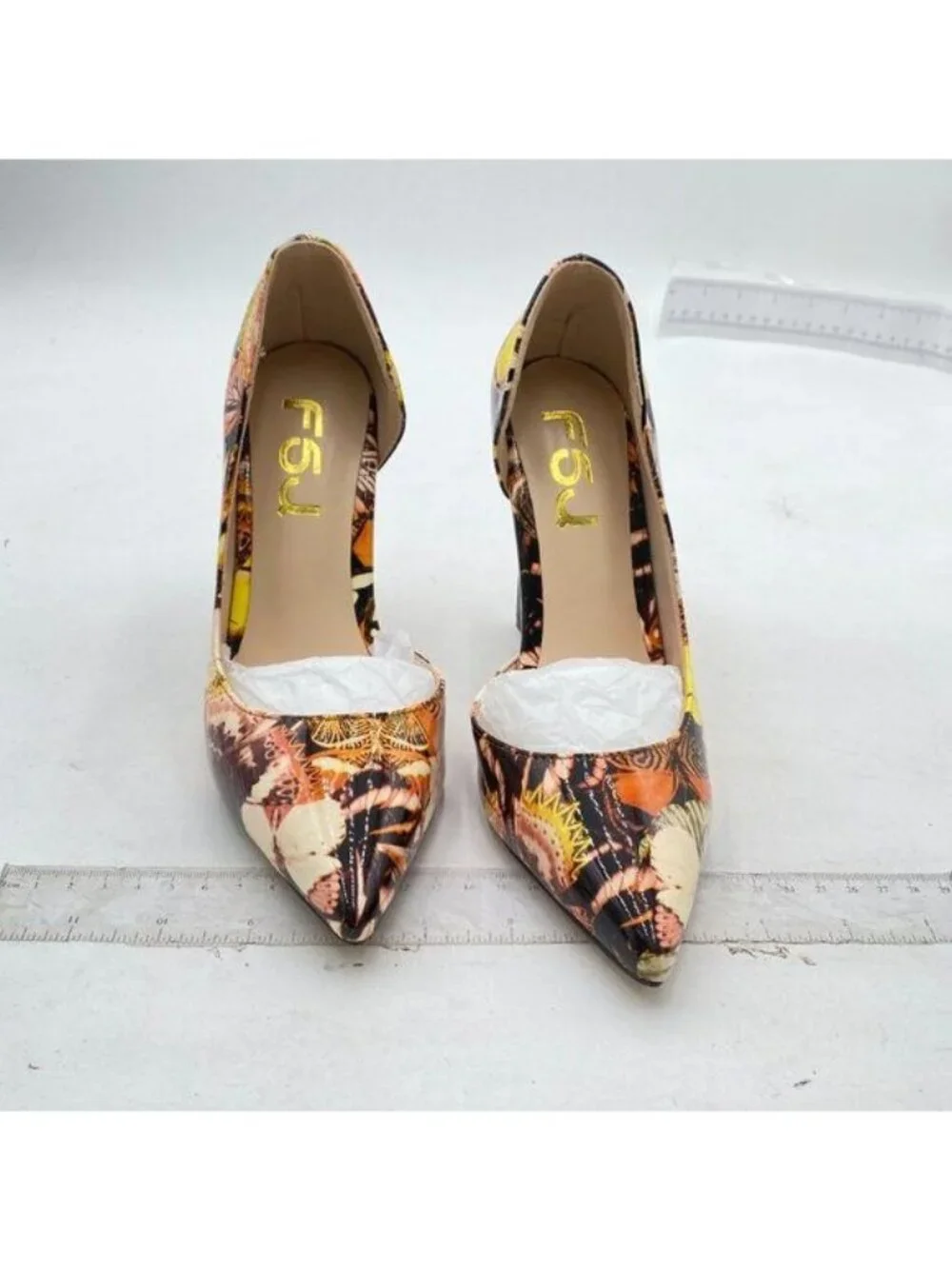 FSJ Comfort Pointed Toe Pumps for Women Black High Heel Butterfly Shoes